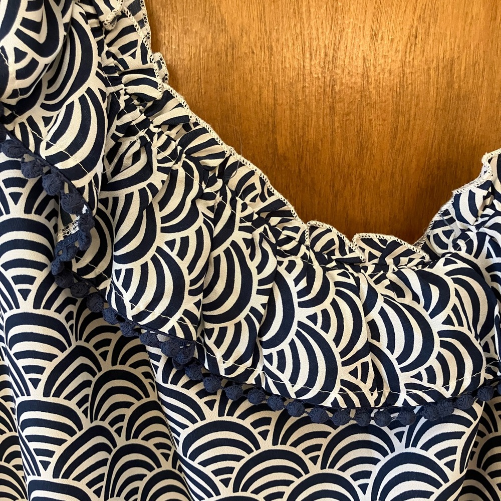 Mud Pie off shoulder navy/white dress. L